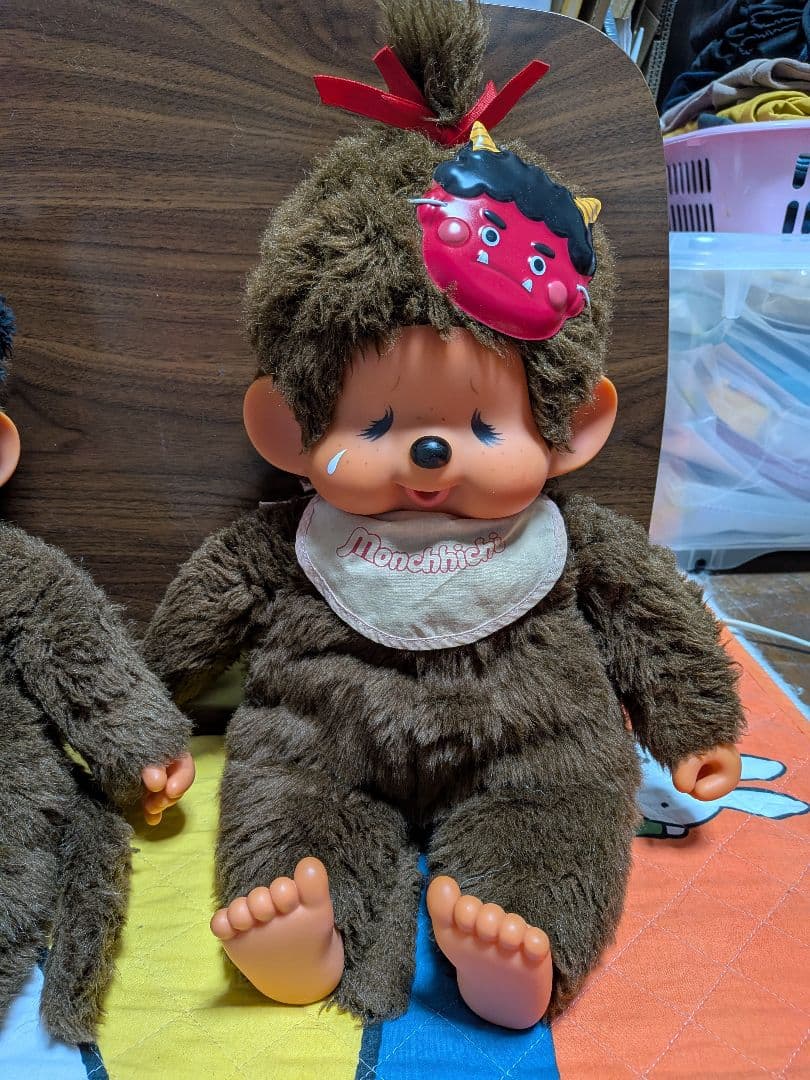 茶色い目 ふたごのモンチッチ Lサイズ 43㌢ 泣き顔の女の子 鬼仕様