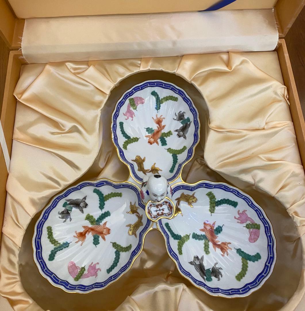 HERENDヘレンド 30cm ポワッソン 3パートレリッシュトレイ マンダリン