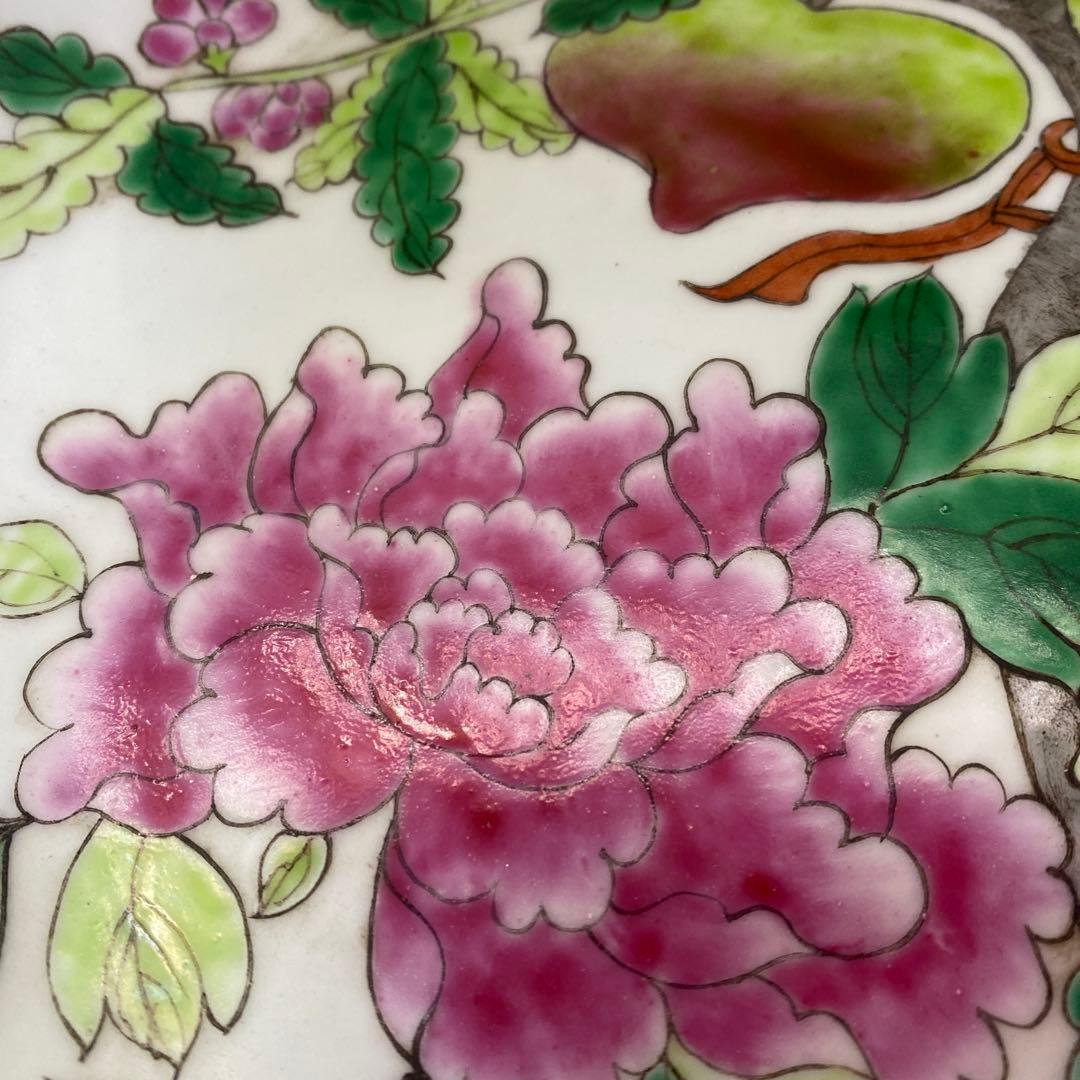 中国美術　古玩　粉彩草花文大皿