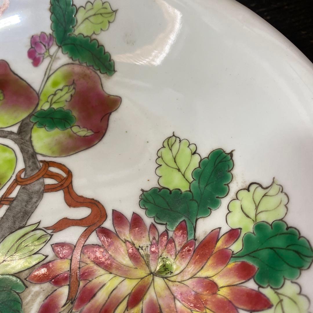 中国美術　古玩　粉彩草花文大皿