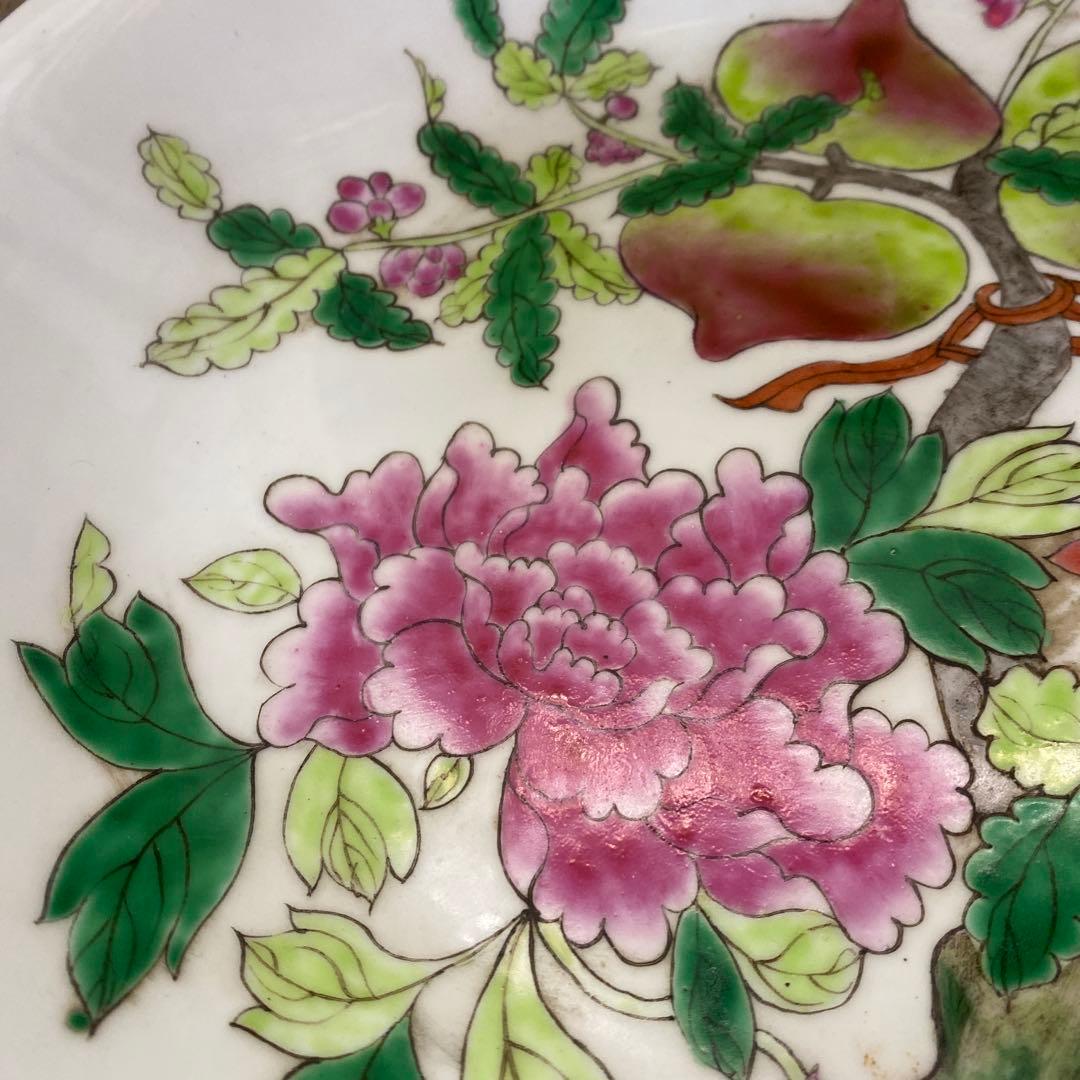 中国美術　古玩　粉彩草花文大皿