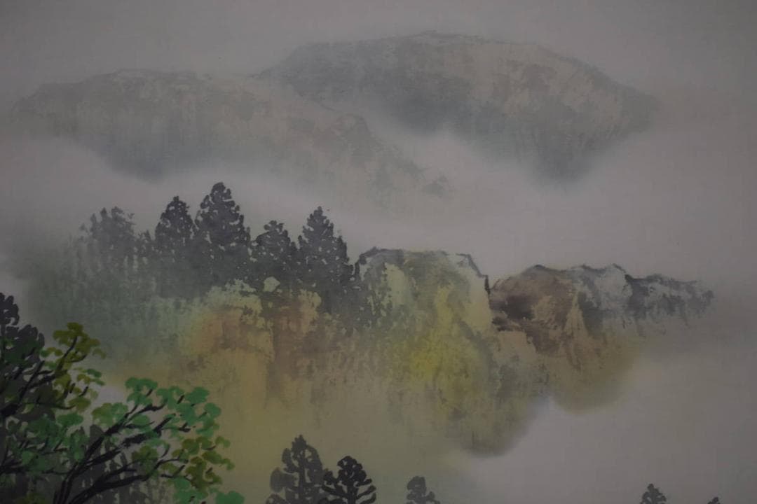 真作/玄堂/青緑山水図/桐共箱付/布袋屋掛軸HJ-92