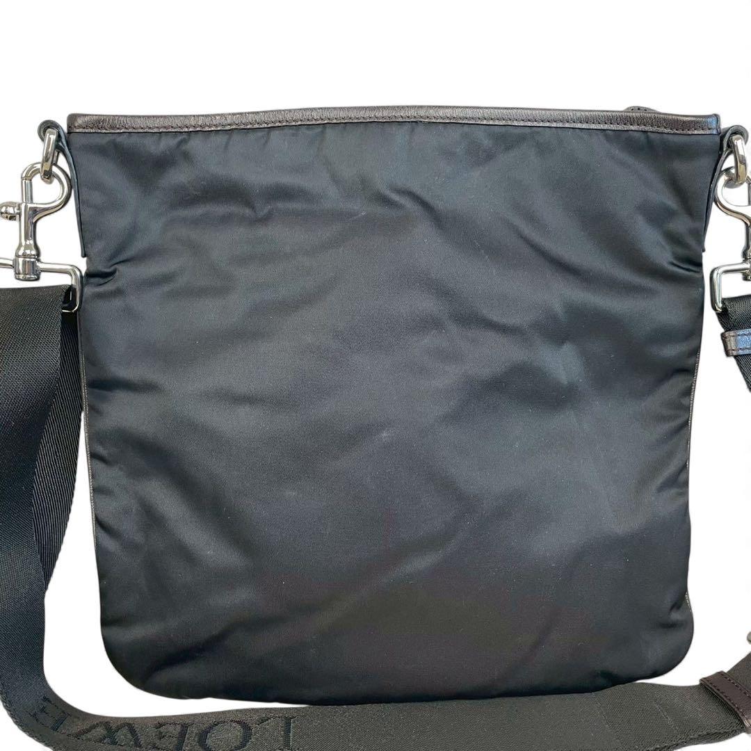 美品　ロエベ　ショルダーバッグ アナグラム　レザー×ナイロン　サコッシュ