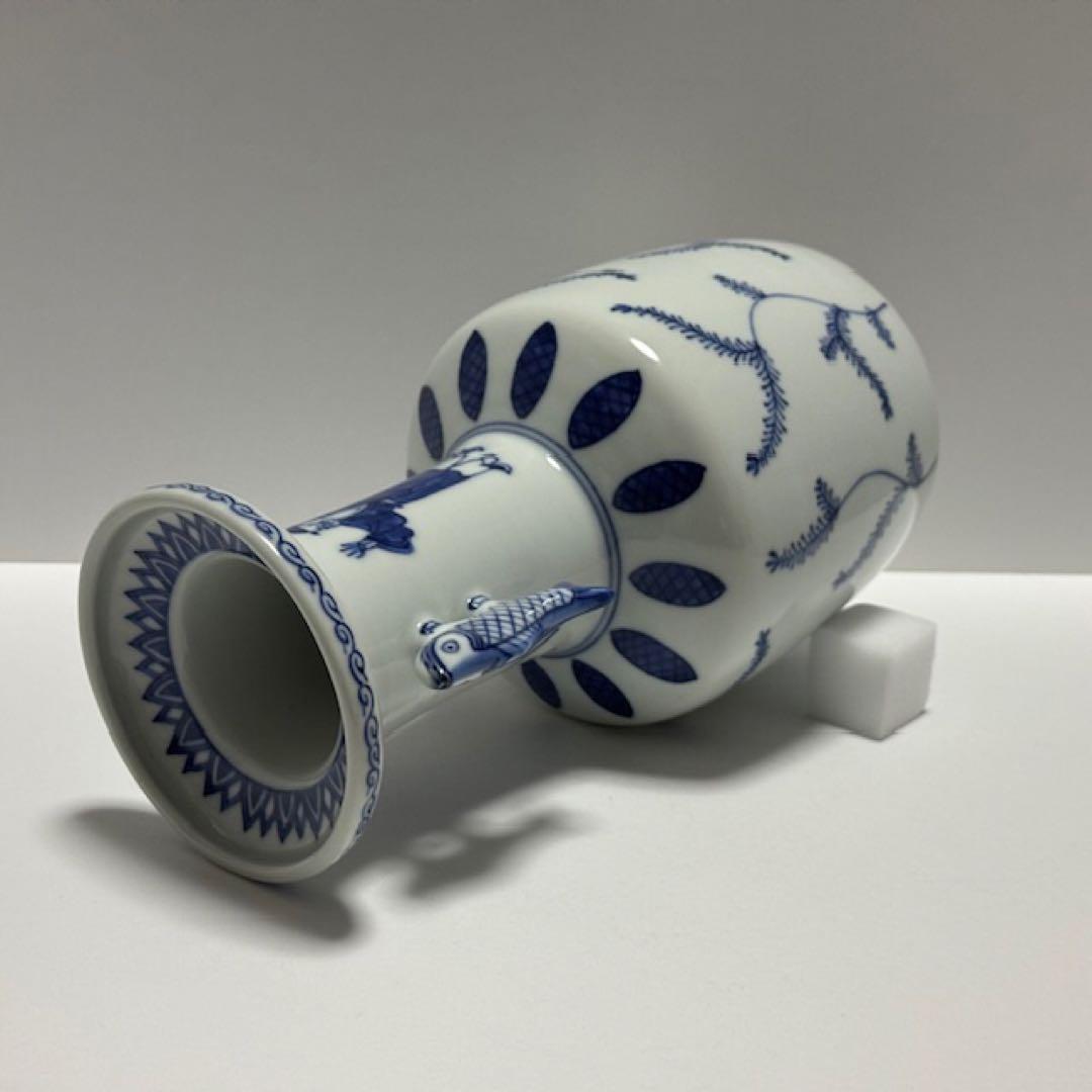 茶道具 四代 三浦竹泉 青華高砂花瓶 染付 花入 共箱 茶道