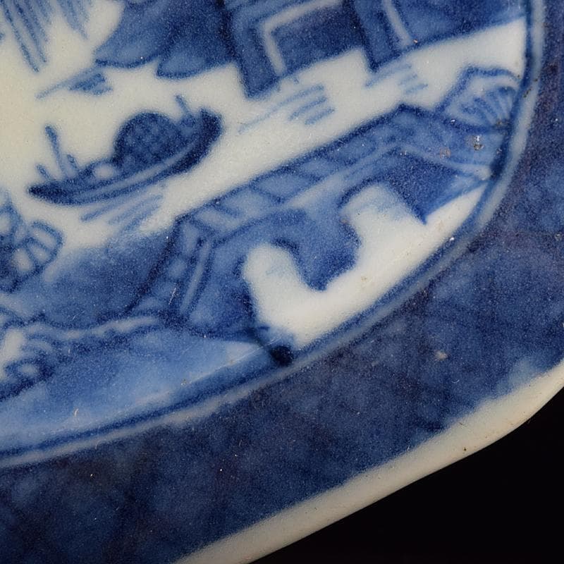 中国 青花 山水文 八角水孟 筆洗 V R7988