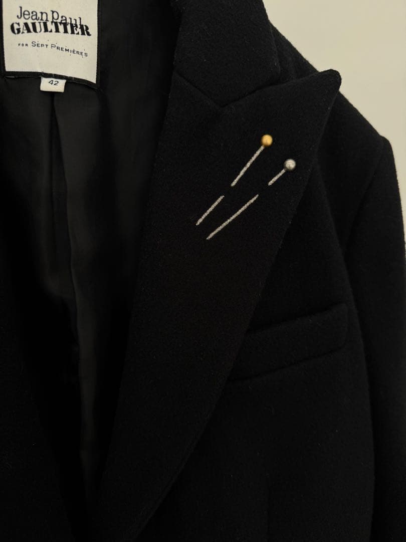ジャンポール ゴルチエ チェスターコート まち針 刺繍 42 黒