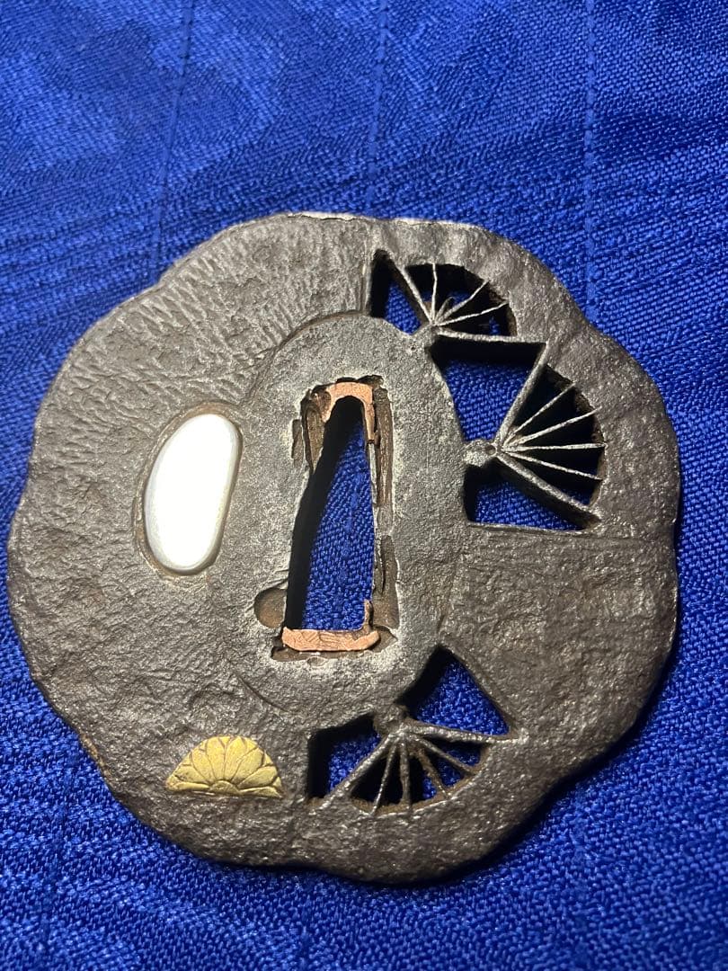 鍔　日本刀　小刀鍔　金銀象嵌　鉄鍔　透かし扇