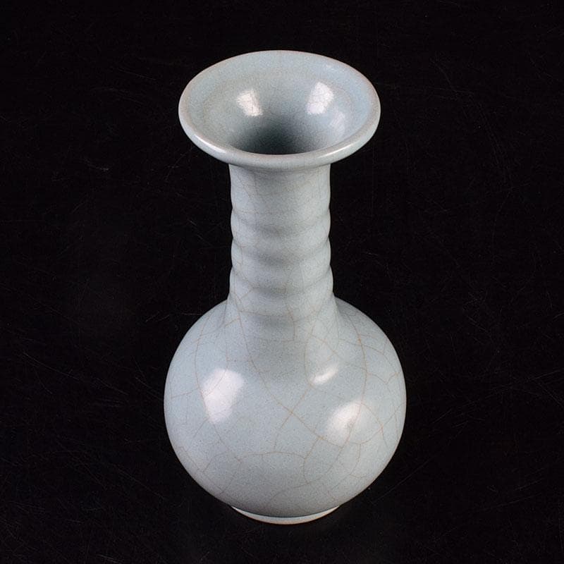 中国　哥窯　青白磁　金糸鉄線　氷裂文　鶴首花瓶　C　R8936