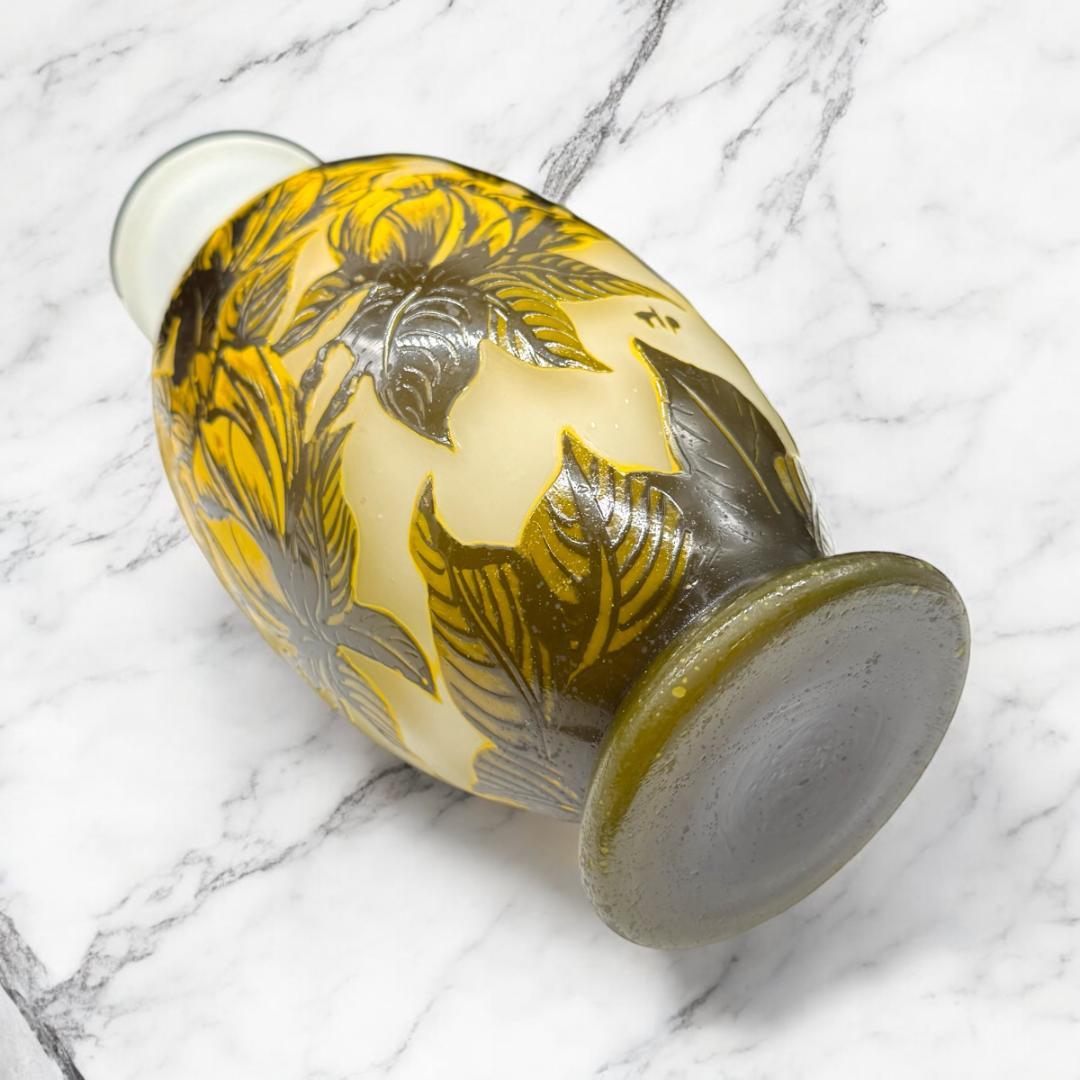 証明書付】希少 エミールガレ 花瓶 高さ27.5cm 幅12cm カメオ彫り 美術