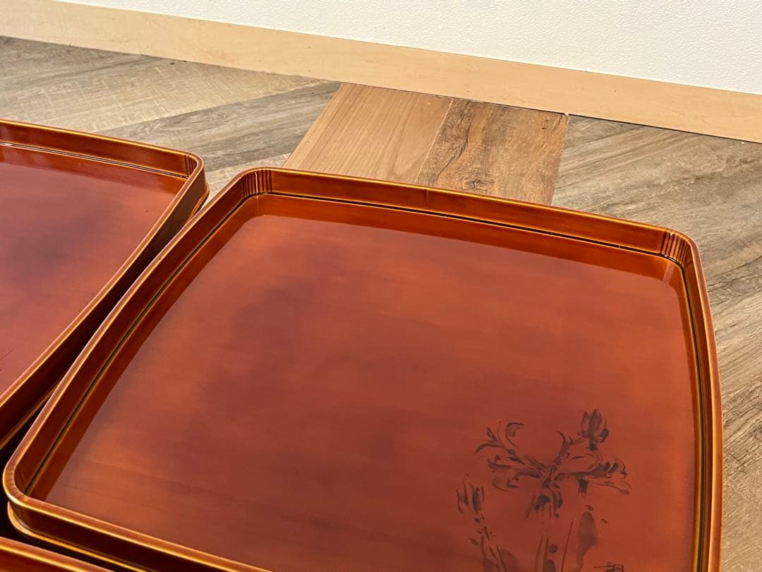 【ほぼ未使用 美品】飛騨 春慶塗 山野草会席膳 5客 共箱 茶懐石