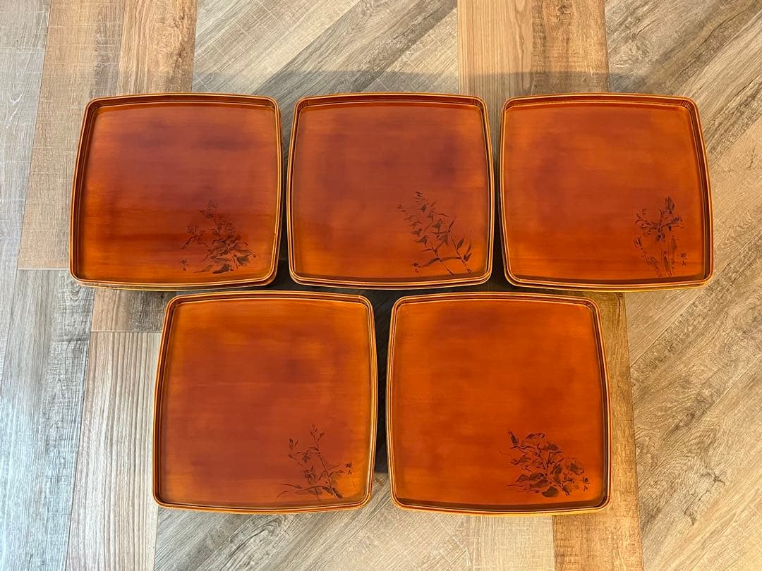 【ほぼ未使用 美品】飛騨 春慶塗 山野草会席膳 5客 共箱 茶懐石