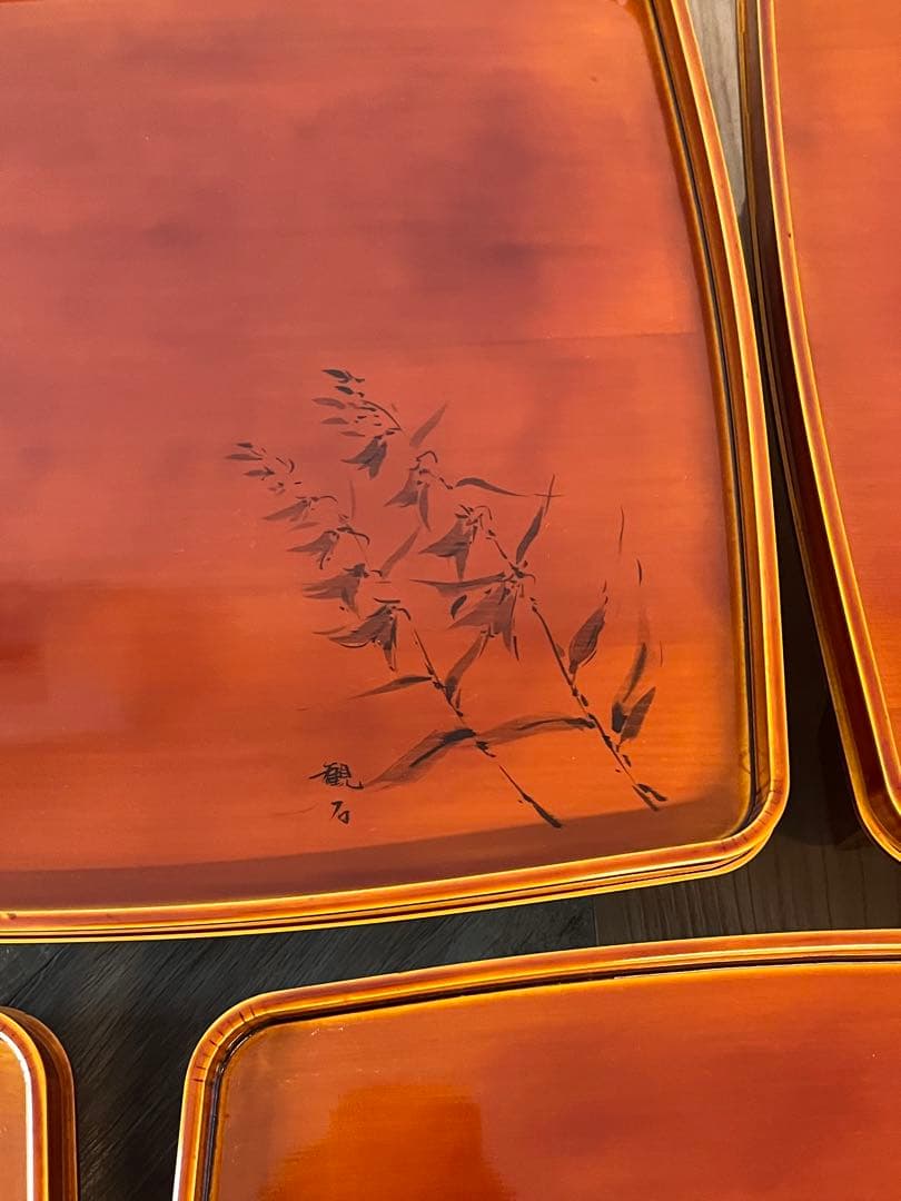 【ほぼ未使用 美品】飛騨 春慶塗 山野草会席膳 5客 共箱 茶懐石