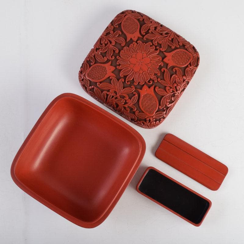 スペード　龍斎作　堆朱　花草文　御菓子器揃　時代二重箱　C　8871A