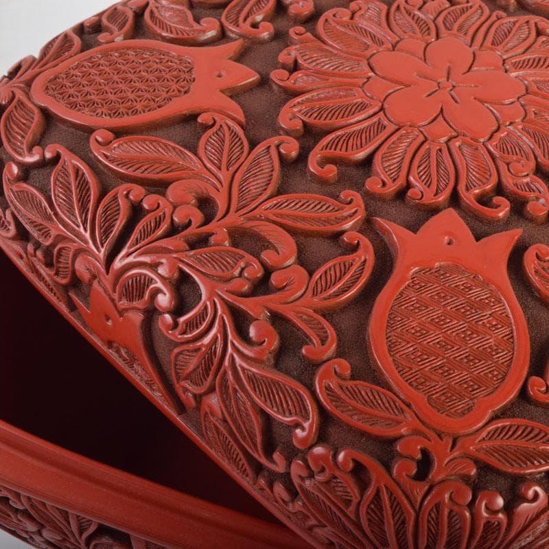 スペード　龍斎作　堆朱　花草文　御菓子器揃　時代二重箱　C　8871A