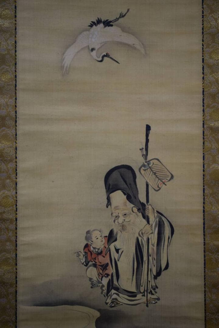 真作/狩野永琳/秋山人物図/桐共箱付/布袋屋掛軸HD-950