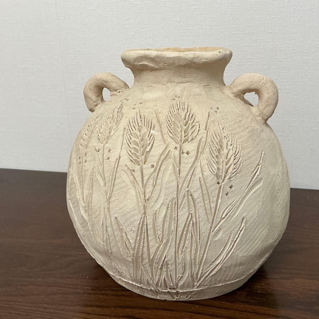陶器 花瓶 花模様 2ハンドル - メルカリ
