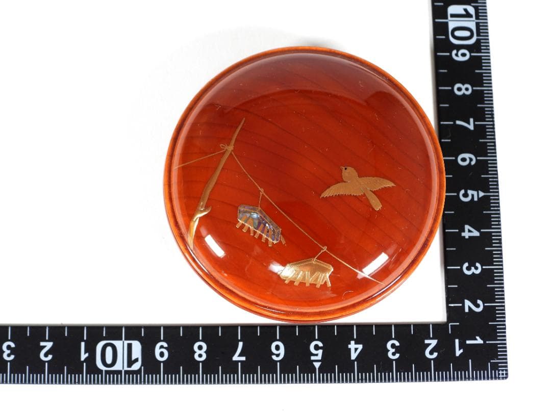 蒔絵師 吉田華正 作 鳴子雀 蒔絵 香合 春慶塗 螺鈿 香道具 茶道具 共箱