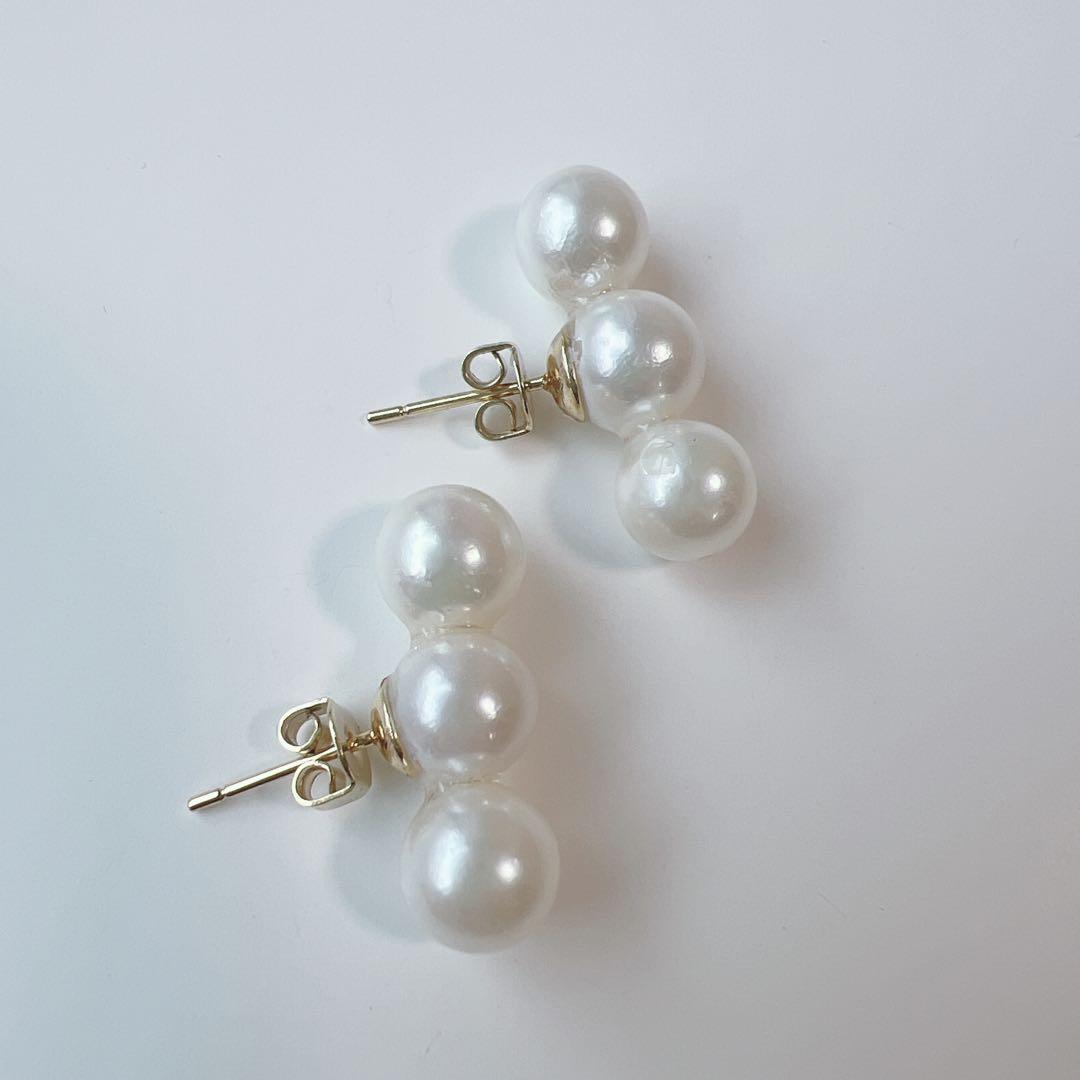 990 お買い得◎ あこや真珠ピアス トリプルパール 本真珠 3連 三連
