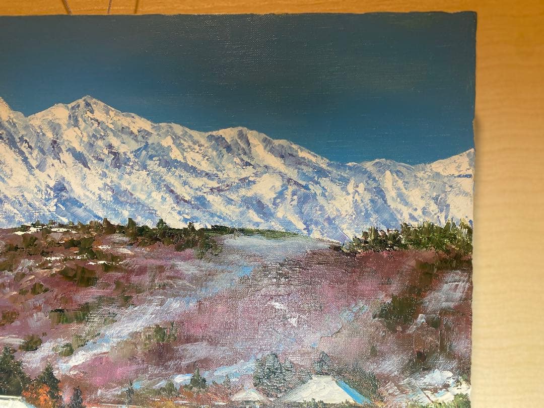 油彩画 長野 戸隠雪化粧 小林幸三 F12