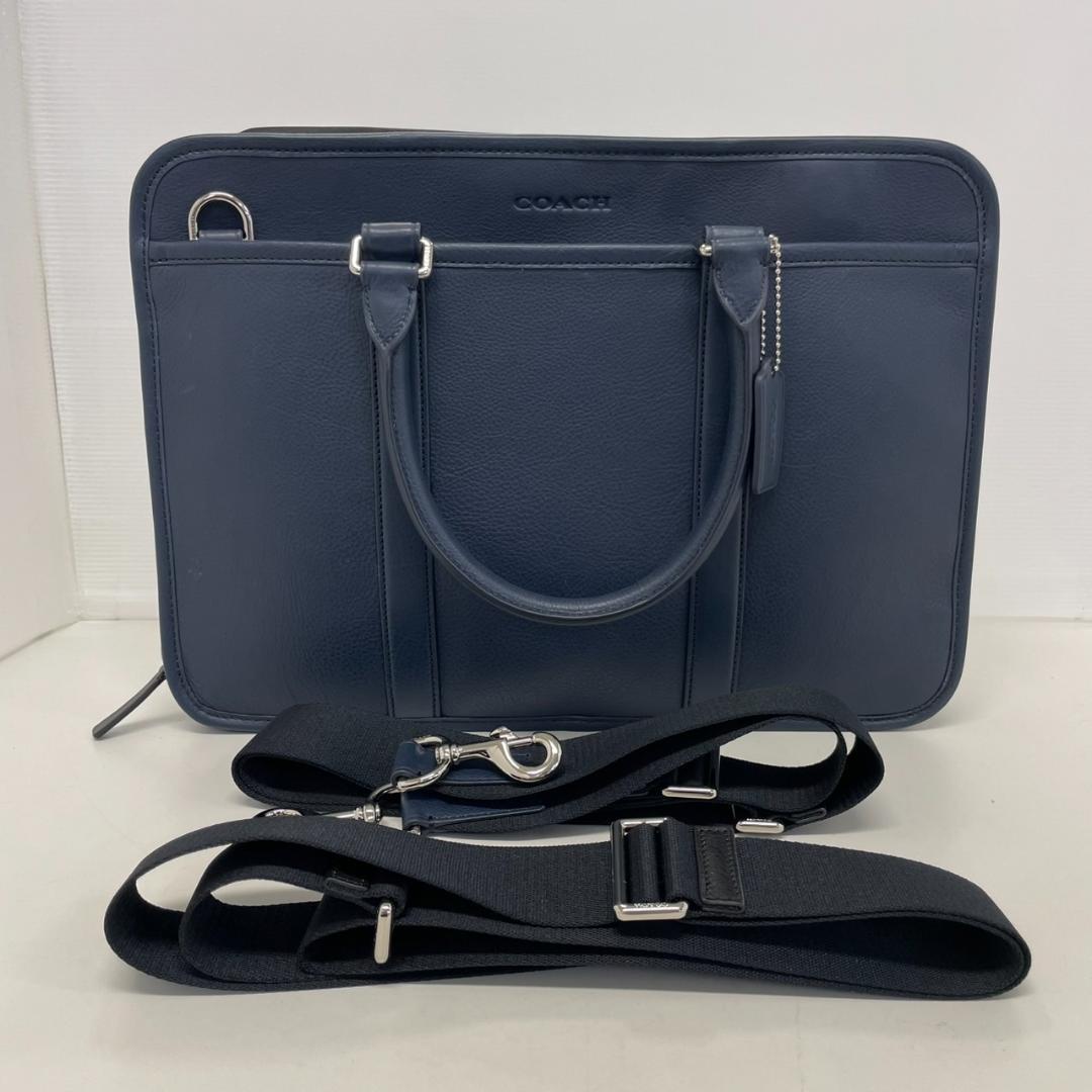 771694/COACH レザーブリーフバッグ 牛革 ネイビー メンズ