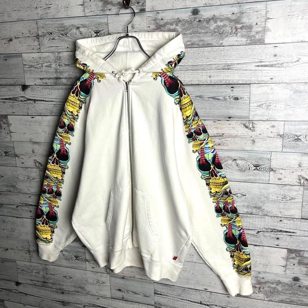 【希少XLサイズ】シュプリーム⭐︎刺繍ロゴ入り ジップアップ パーカー ホワイト.