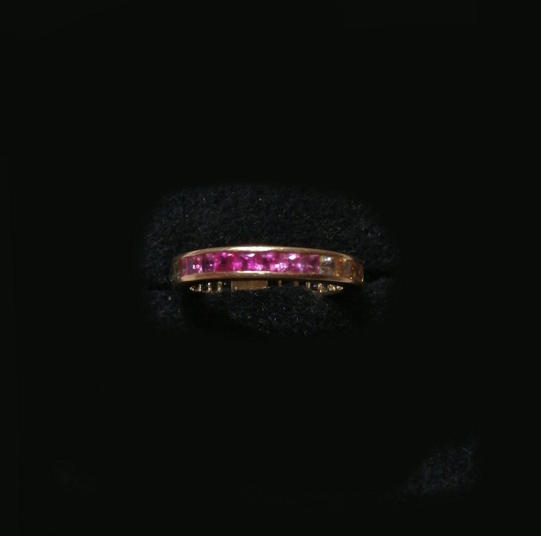 K18YG【3号】グラデーションカラーサファイア フルエタニティ ピンキーリング