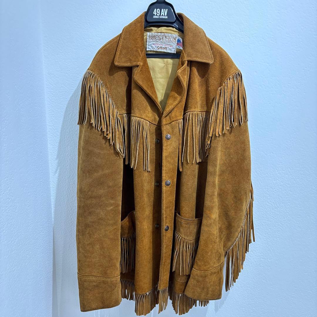 Schott ウエスタン フリンジ スエードジャケット USA製 42 キャメル