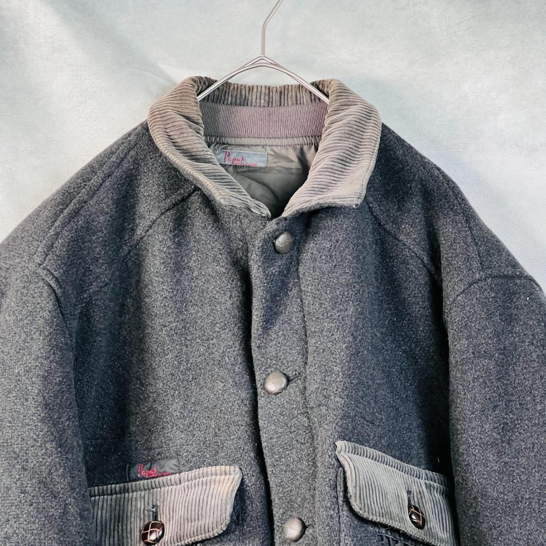 【パパス】ハンティングジャケット 中綿ライナー リバー コーディロイ 異素材 L