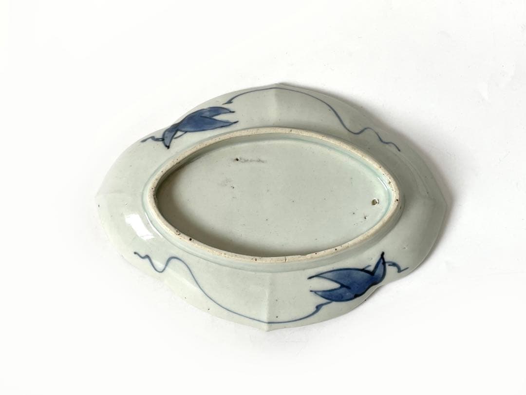 骨董 アンティーク 色絵古九谷 古伊万里 染付 赤絵 海老文様 変形皿 木瓜皿