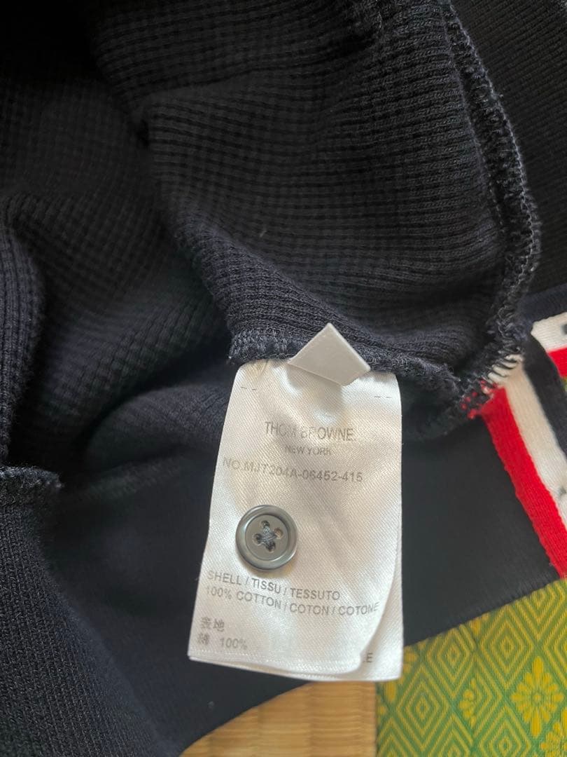 トムブラウン/ネイビーワッフル ラグランスリーブ 4BARフーディー/M