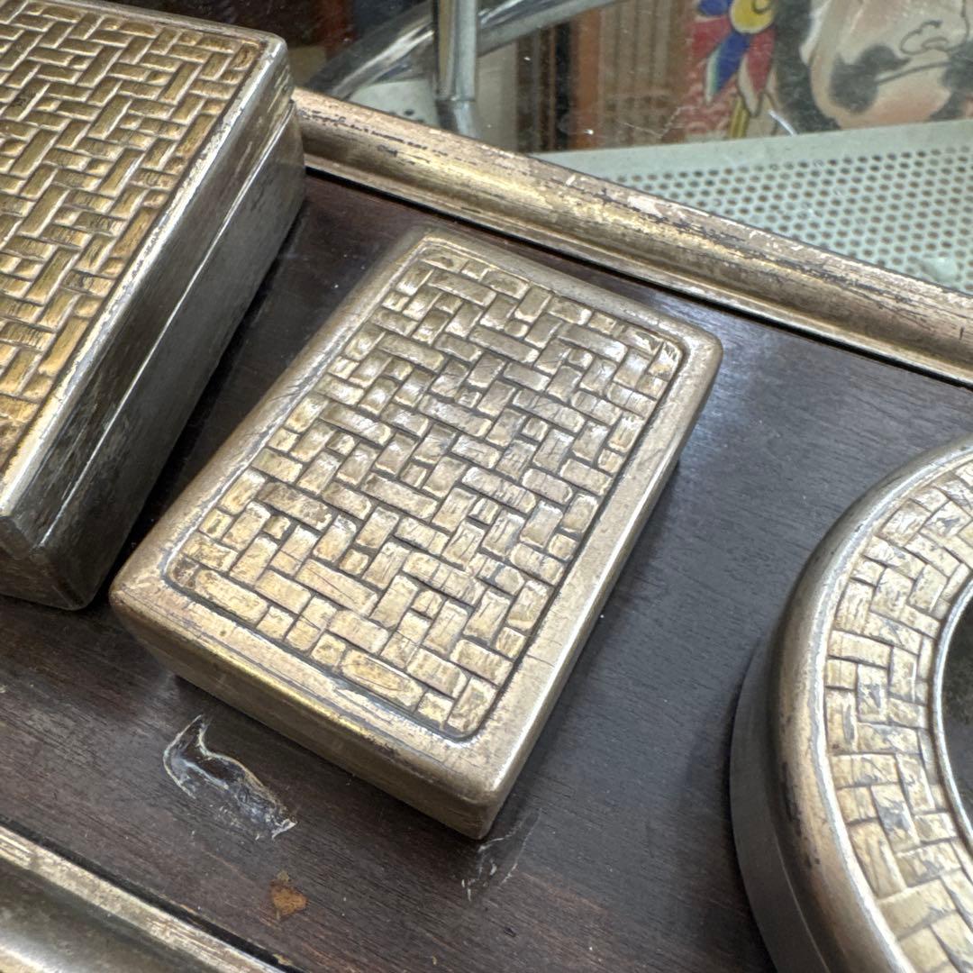 金属製編み目模様　タバコ盆