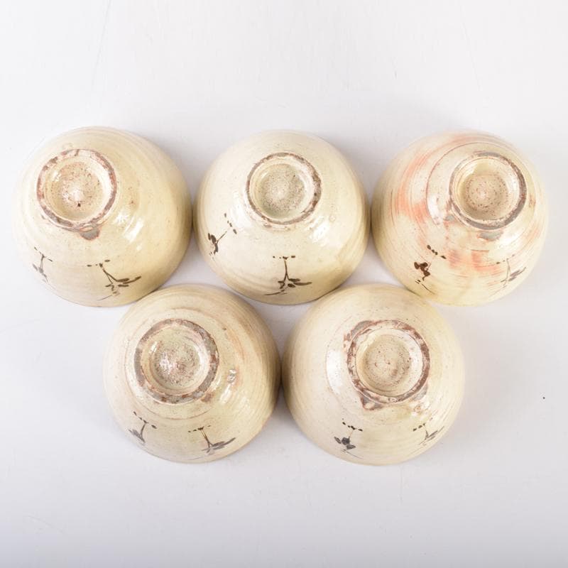 茶道具　志野焼　絵志野　西山窯　数茶碗　五客　合わせ箱　V　7016A