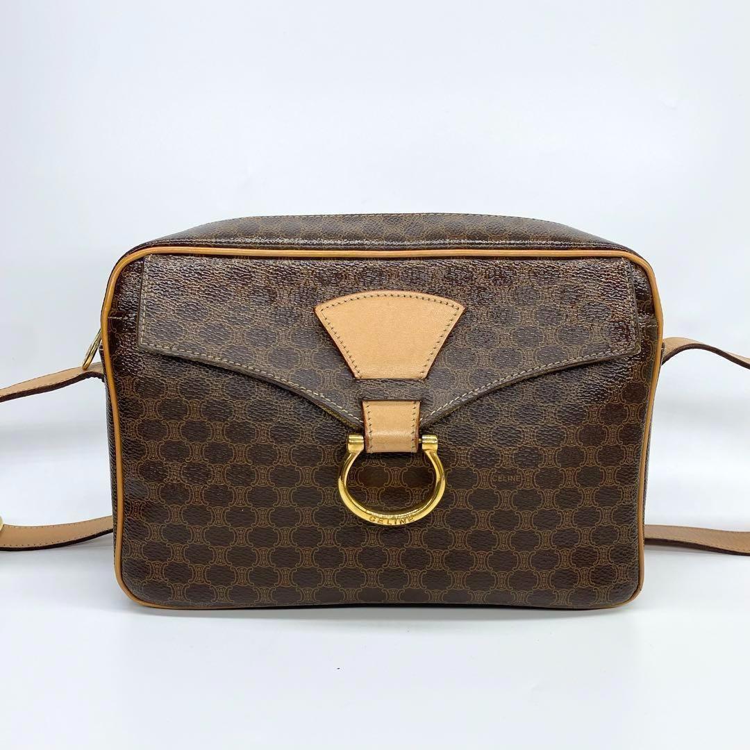 CELINE セリーヌ ショルダーバッグ レザー PVC マカダム ブラウン