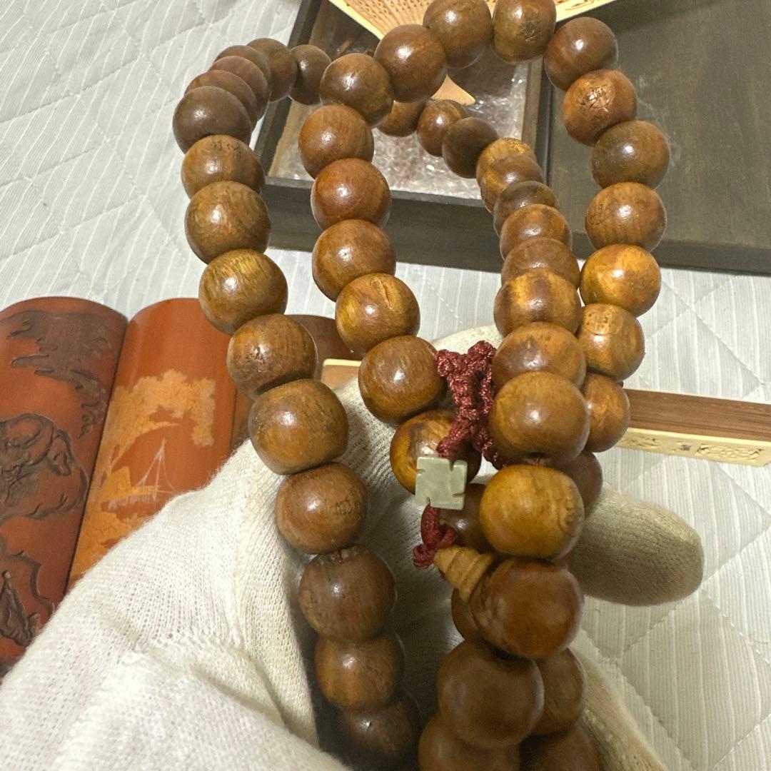 中国 日本時代物白檀念珠紫檀香筒竹彫 詩文 人物 山水 茶道具