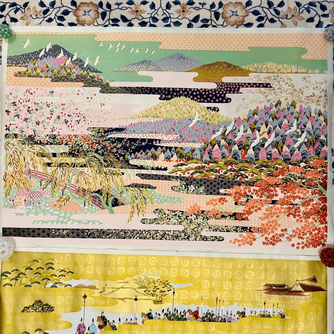 美濃和紙 友禅染 大判アート 2枚セット（花鳥／平安絵巻） 絵画　日本画