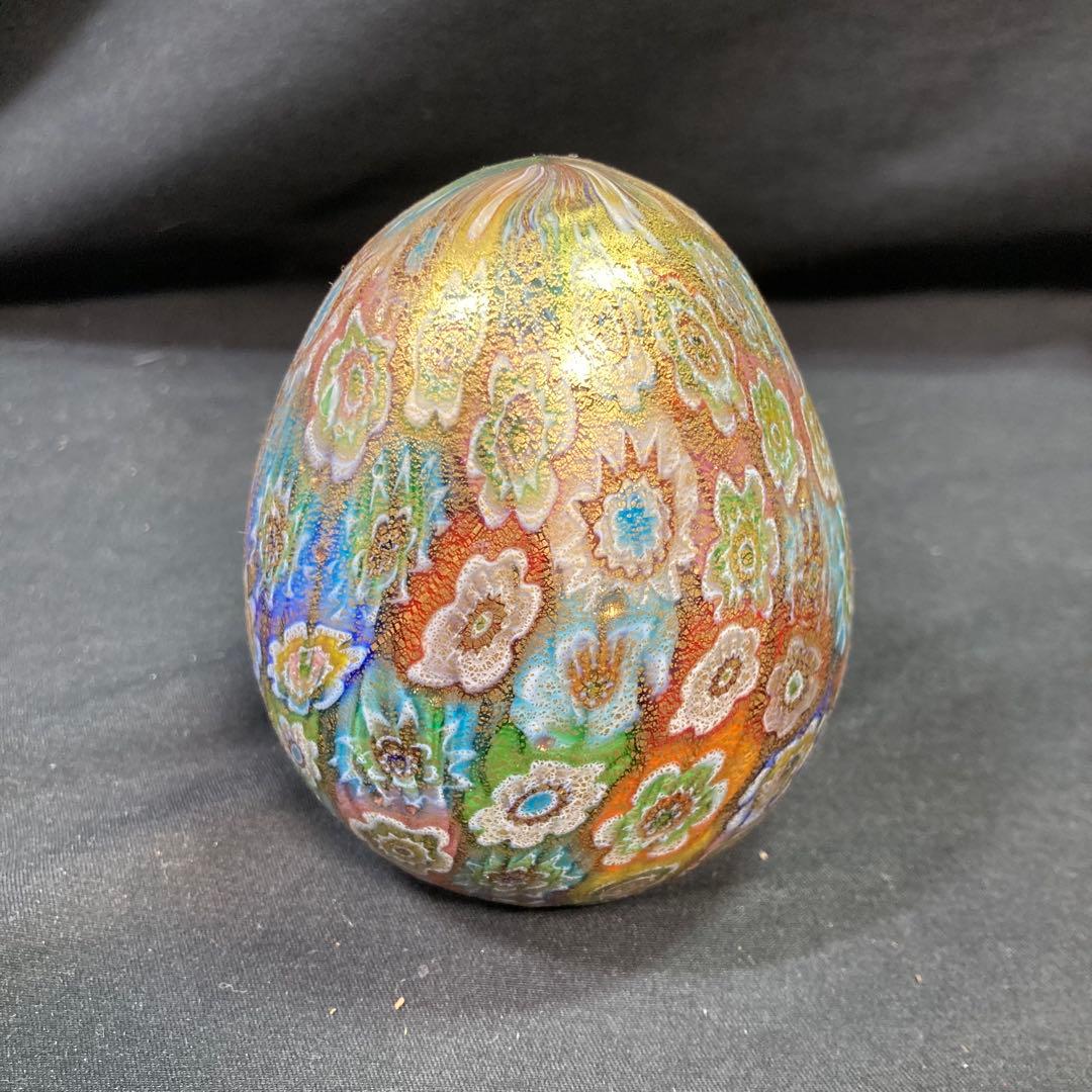 美品】ムラーノガラス ペーパーウエイト 金彩 花柄