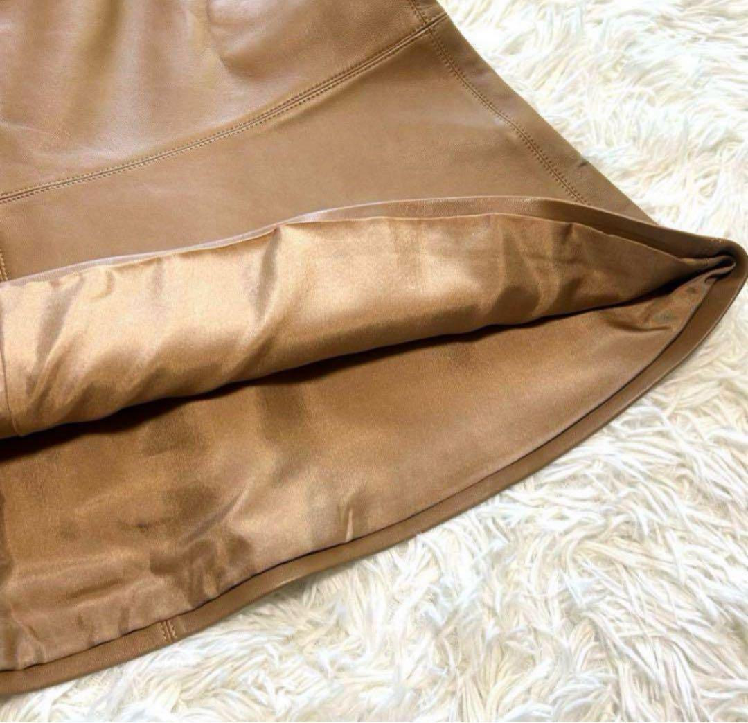 美品　シャネル　スカート　38 ブラウン系　ラムスキンレザー