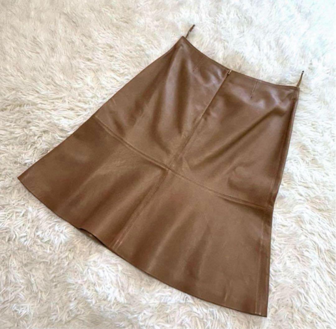 美品　シャネル　スカート　38 ブラウン系　ラムスキンレザー