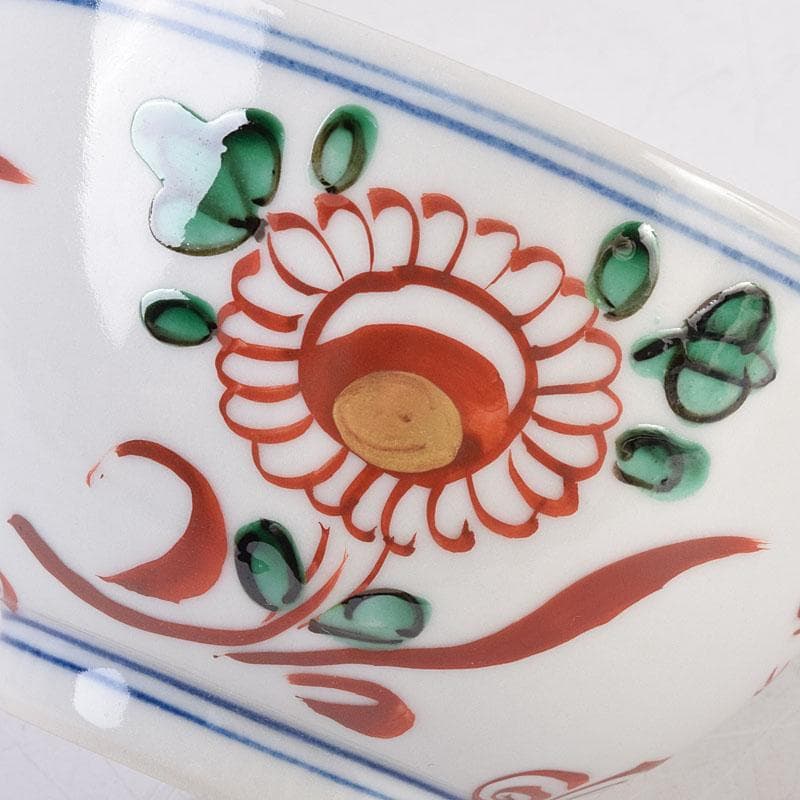 九谷焼　須田青華造　呉須赤絵写し　福字花文　煎茶碗　五客　共箱　M　R9018