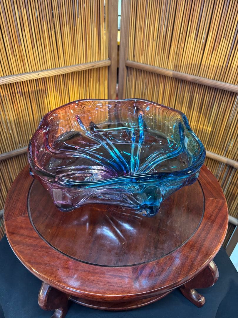 アートグラス ガラス花瓶 お菓子入れ アンティーク 昭和レトロ