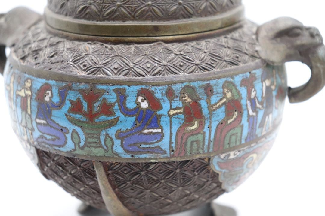 ※中国　七宝焼　獅子摘み　如意足香炉　送料込み251016