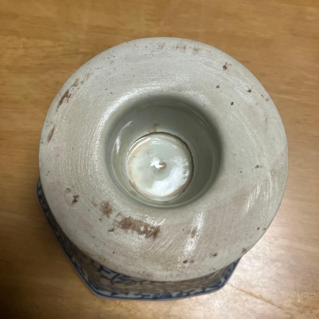 染付花唐草文六角縁高台杯（杯洗？） 美術品・アンティーク・コレクション