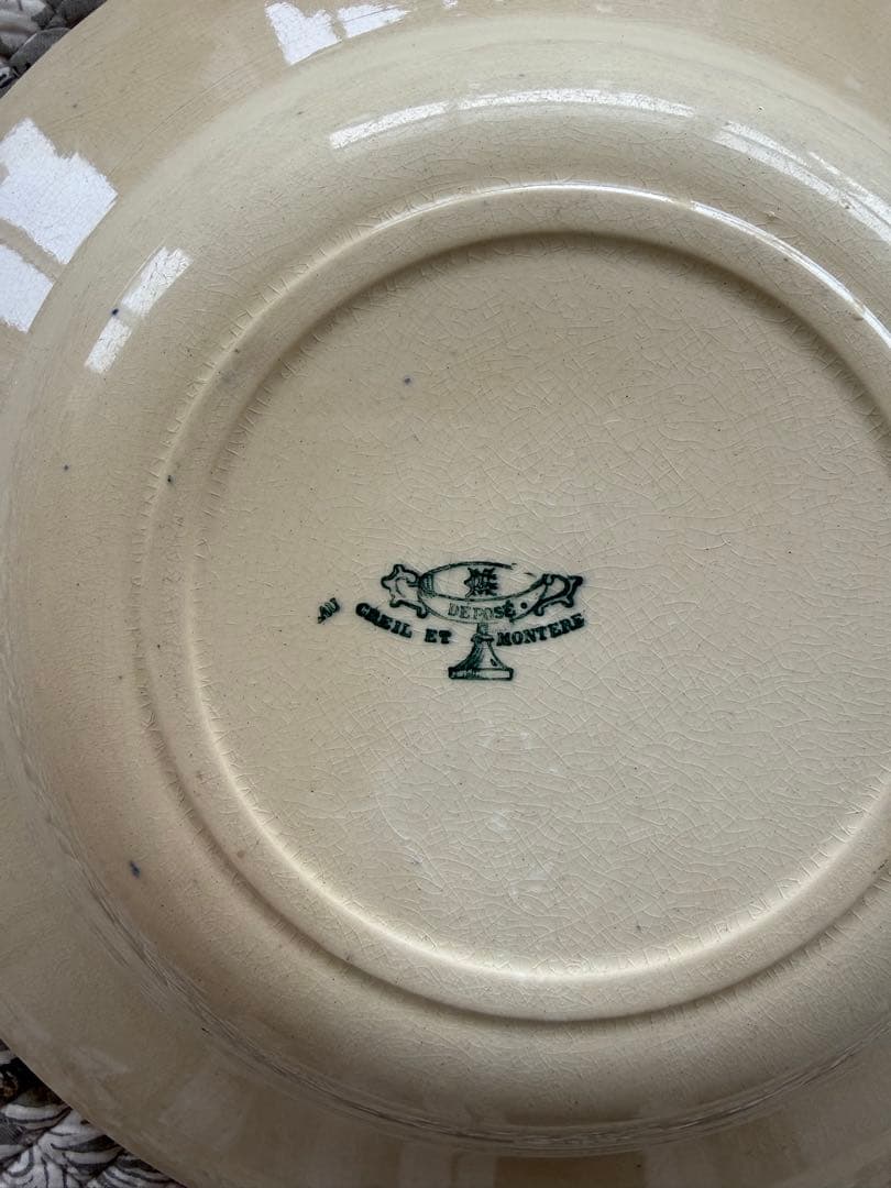 フランスアンティーク陶器クレイユモントローlinotte深皿スープパスタ