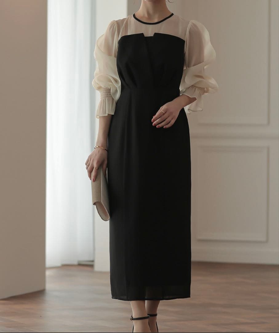 epic day ボリュームスリーブシフォンロングワンピース