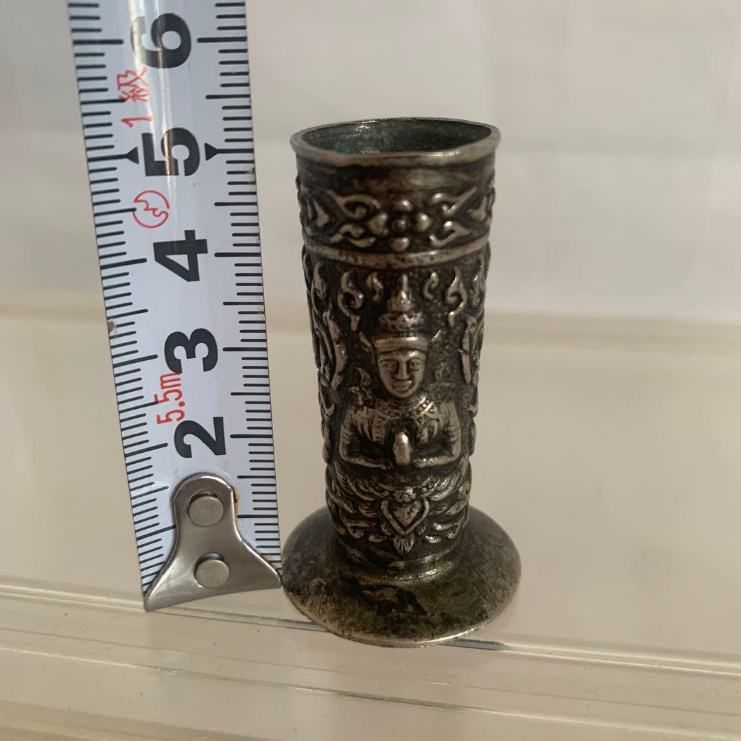 銀製 仏像彫刻 円筒形　アンティーク