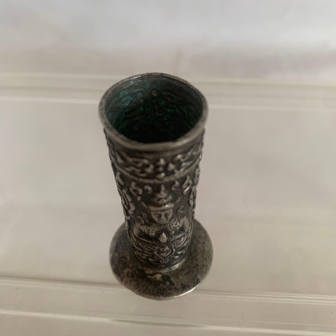 銀製 仏像彫刻 円筒形　アンティーク