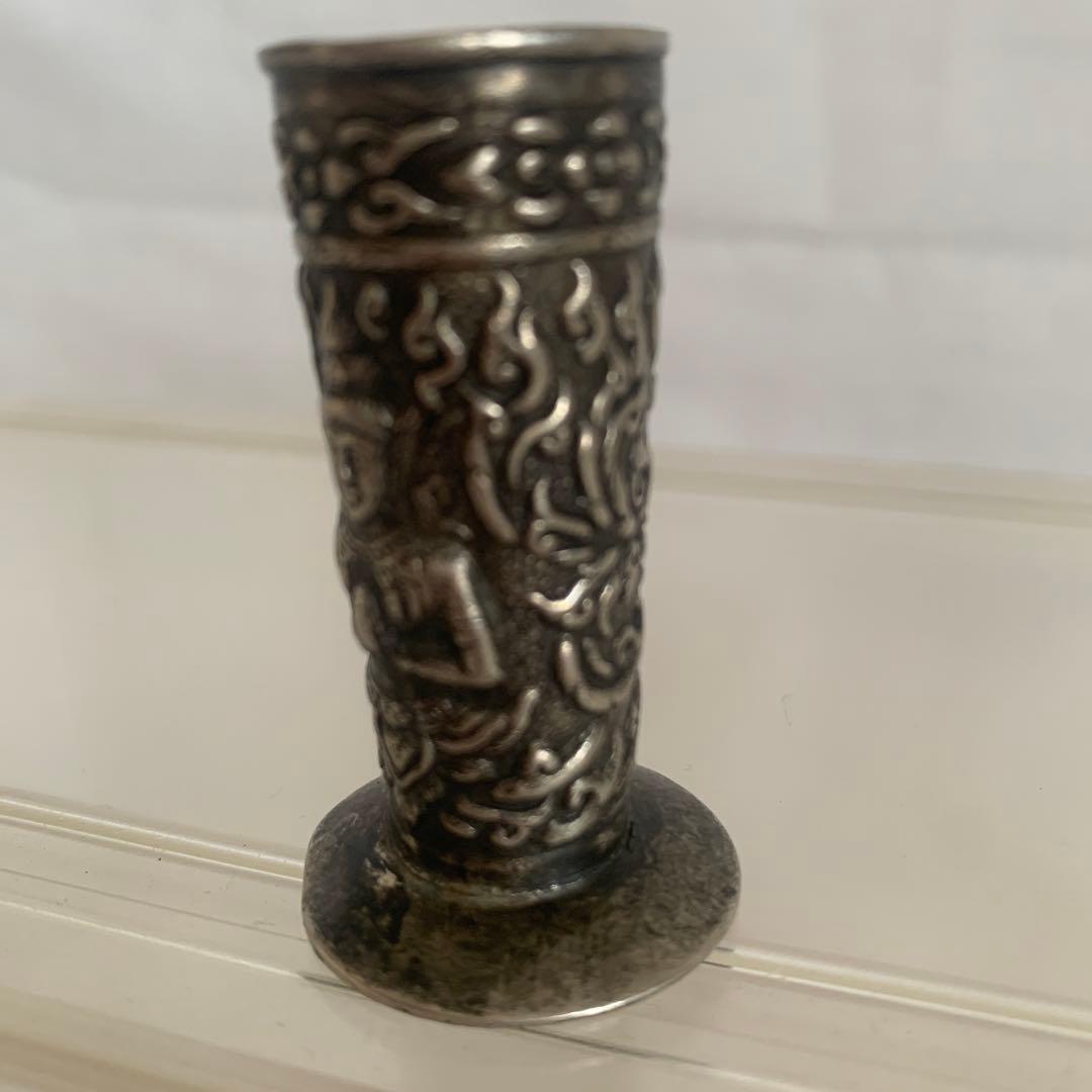 銀製 仏像彫刻 円筒形　アンティーク