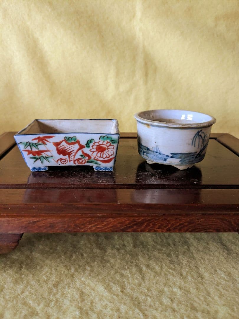 九谷呉須 五彩 2個セット 盆栽鉢 植木鉢 山野草鉢 ㉖㉗