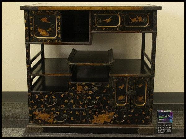 小夜 古美術 纏枝蓮花紋 吉祥蒔絵 棚 時代物 大名道具(AZ999) 小夜 古美術 纏枝蓮花紋 吉祥蒔絵 棚 時代物 大名道具(AZ999) 小夜 古