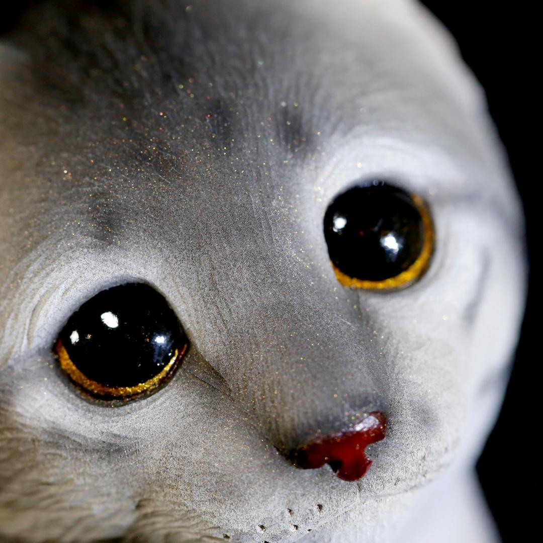 レア美品】仔猫 子猫 長納魚竹 長納魚丈 彫刻 ネコ置物 箱あり 送料